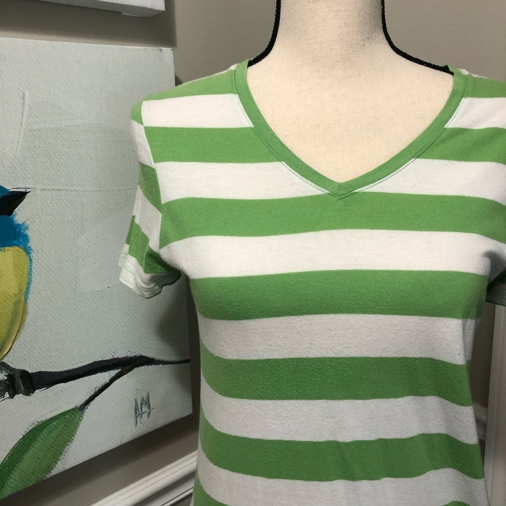 Green and White Striped T-shirt Ladies M